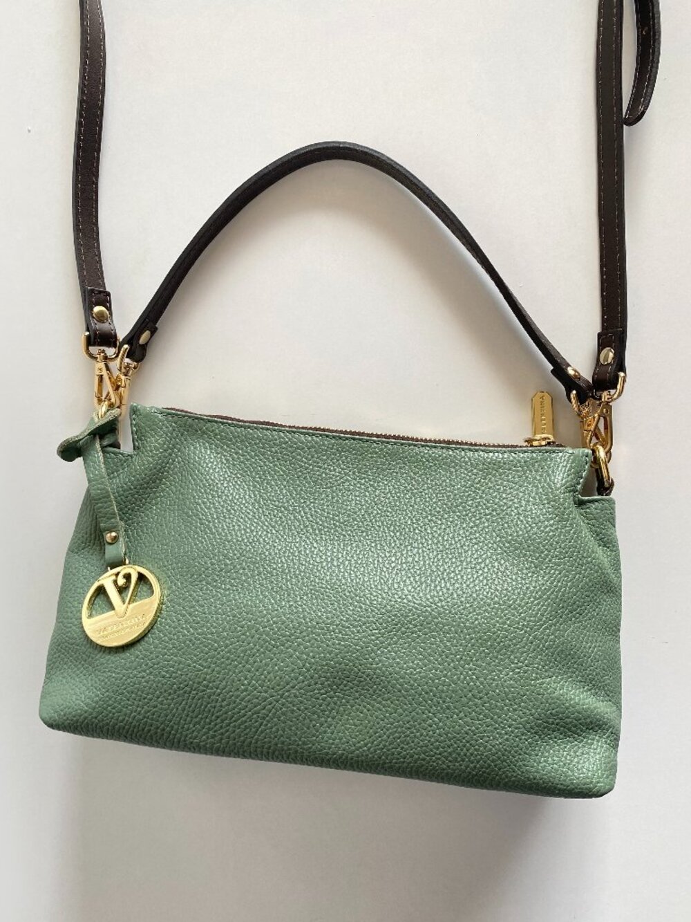 Valentina Italian Multi Entry Convertible Crossbody Mint Green Pebbled Leather